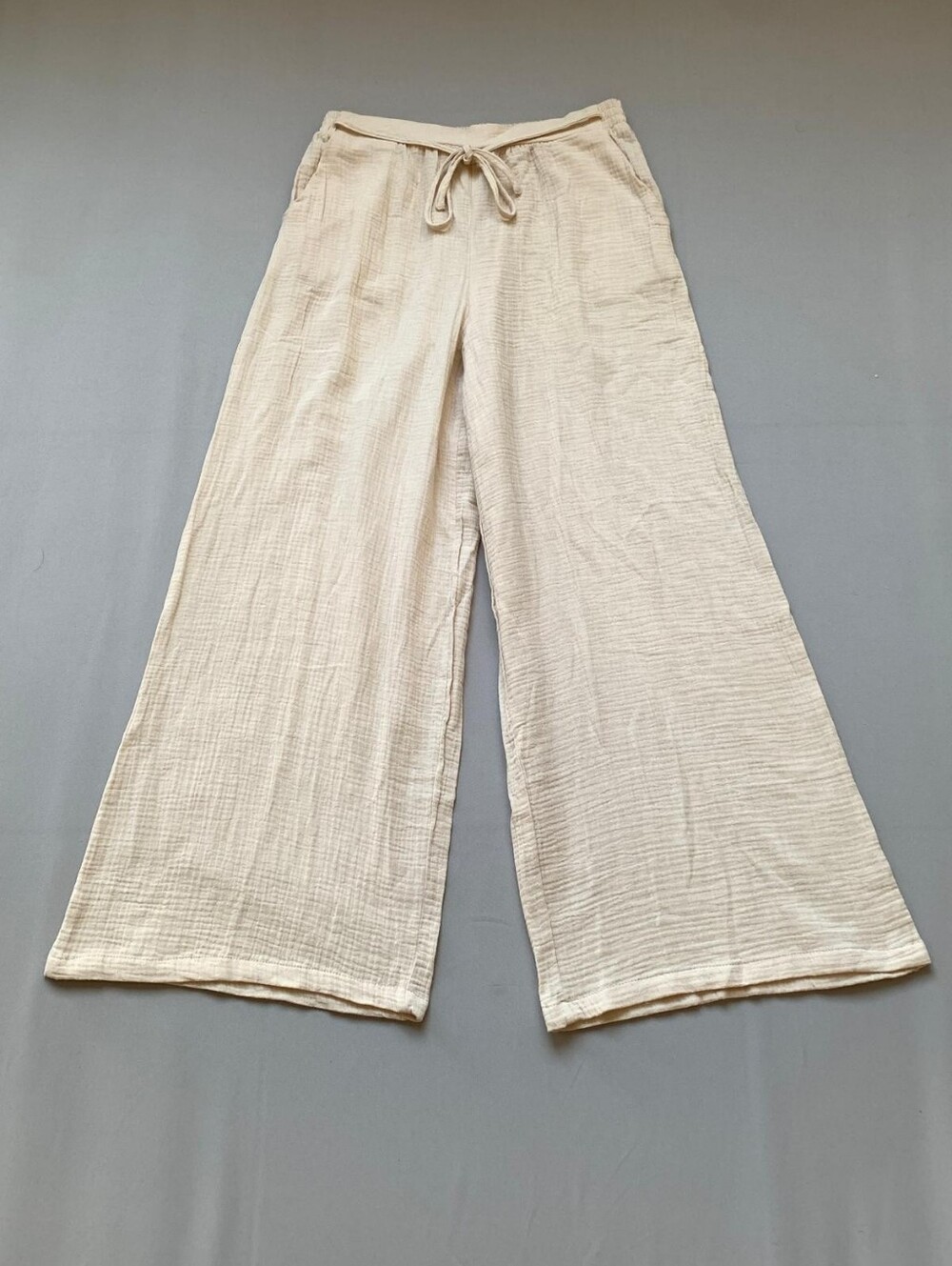 SHEIN Frenchy Women’s Size L Wide Leg Cotton Gauze Pants Beige NWT